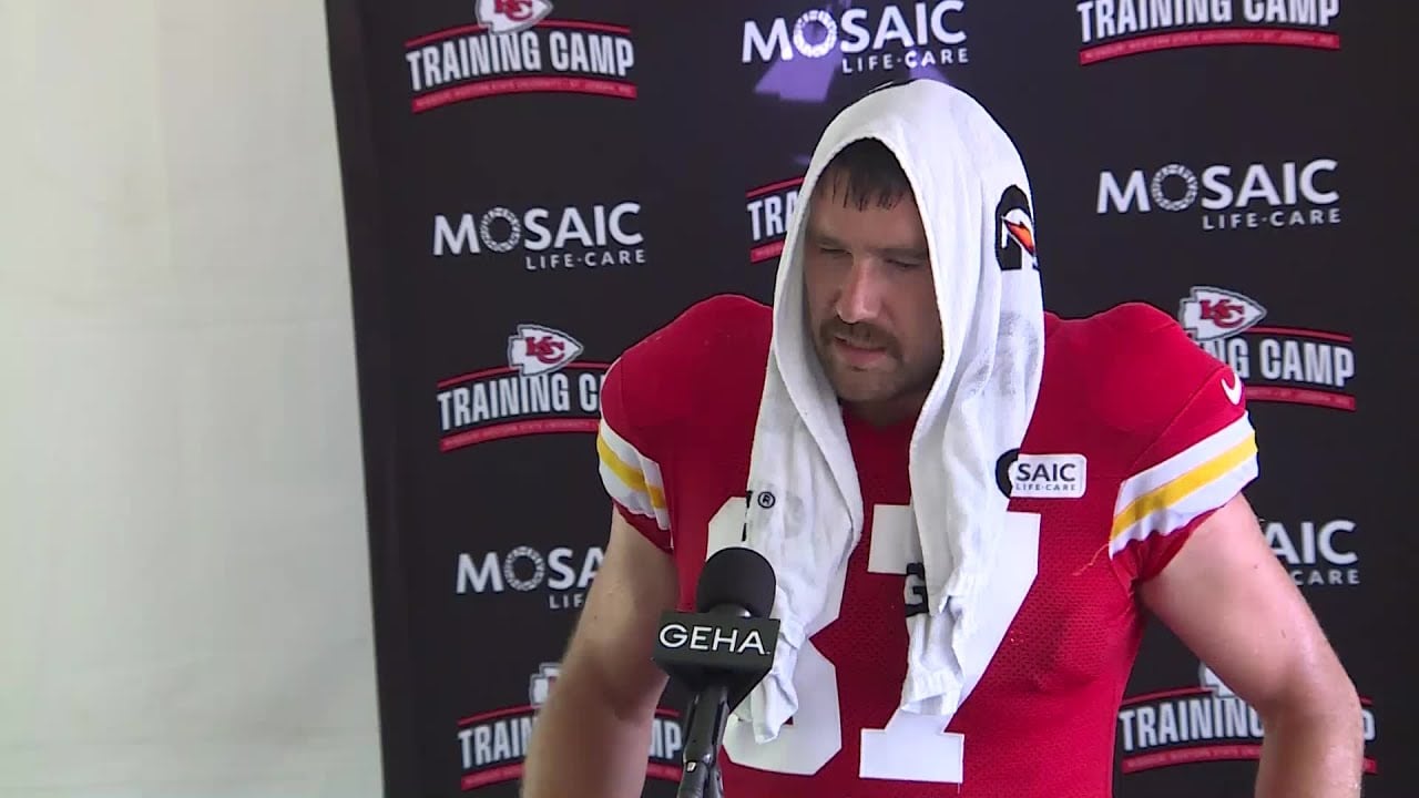 Travis Kelce talks at Chiefs training camp