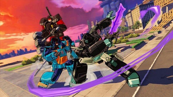 Nemesis Prime uses his deadly Dark Saber against Decepticon warriors.