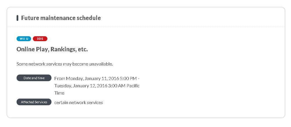 Nintendo Network Maintenance 