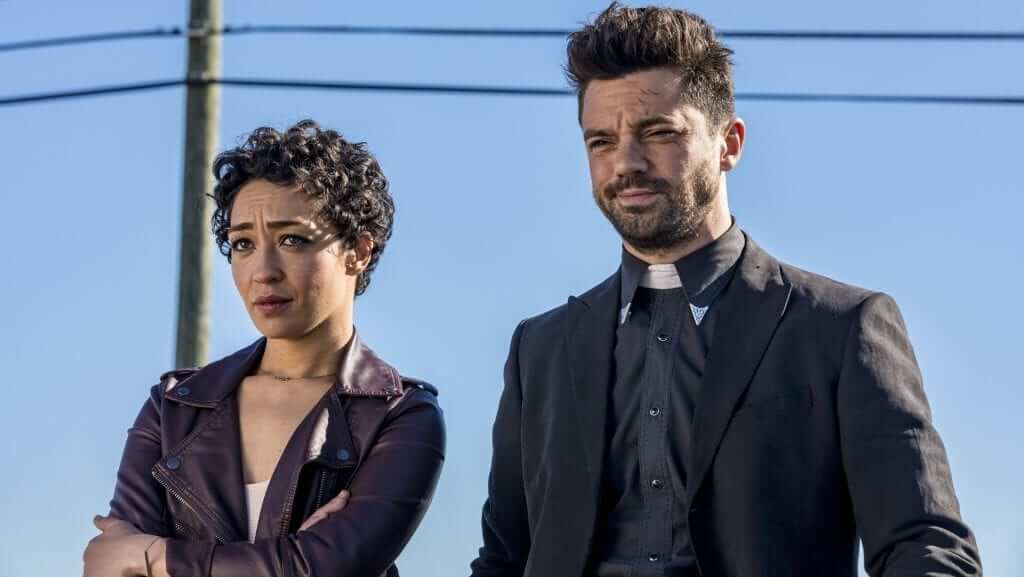 Dominic Cooper as Jesse Custer, Ruth Negga as Tulip O'Hare; group - Preacher _ Season 2, Episode 1 - Photo Credit: Skip Bolen/AMC