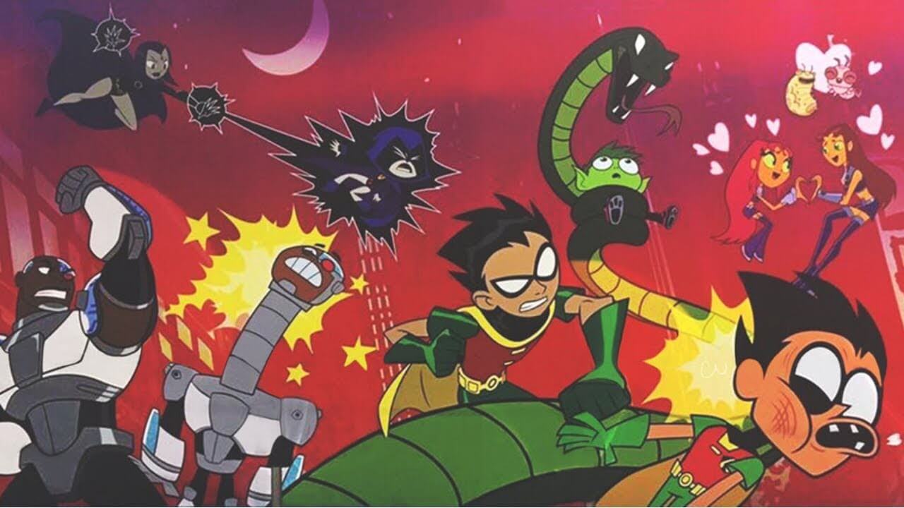 Teen Titans Go! vs Teen Titans promo art of them fighting