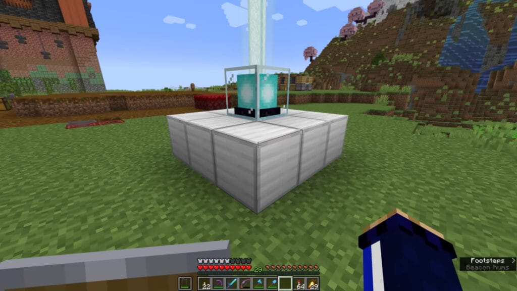 A 1 tier beacon the player has built in Minecraft