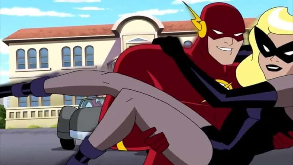 The Flash carries Black Cnary in Justice League (2001)