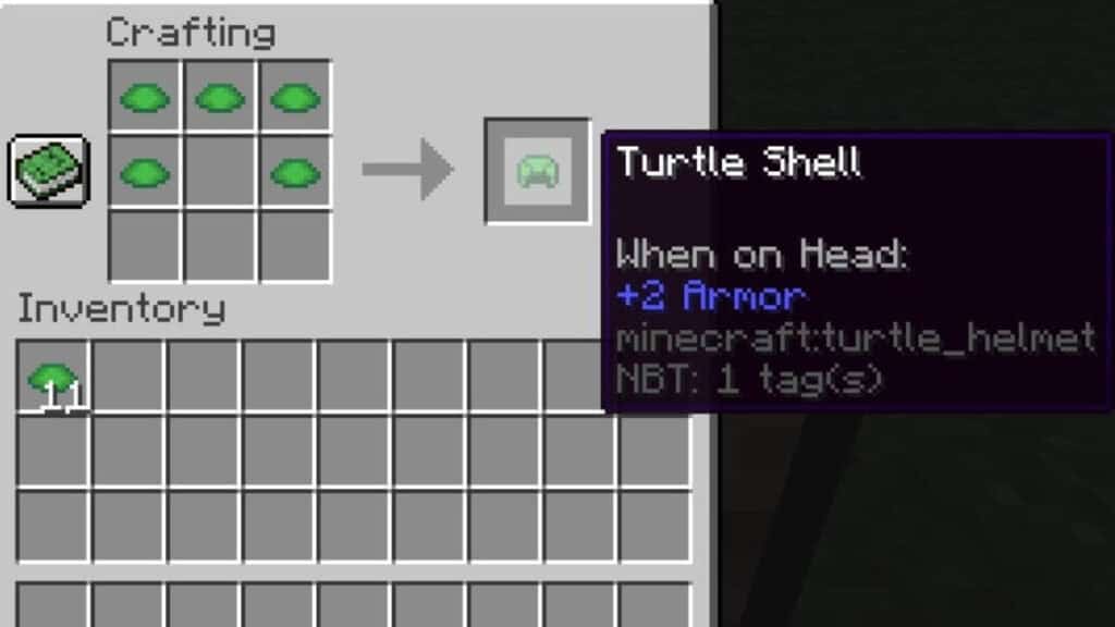 The recipe for a turtle shell in Minecraft