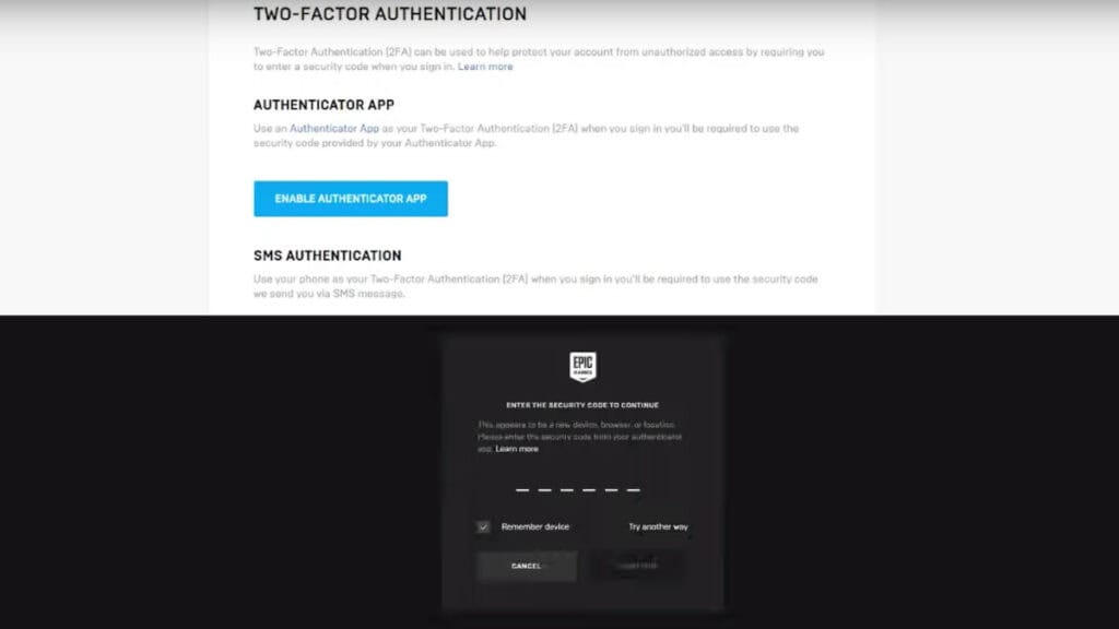 enable two-factor authentication fortnite