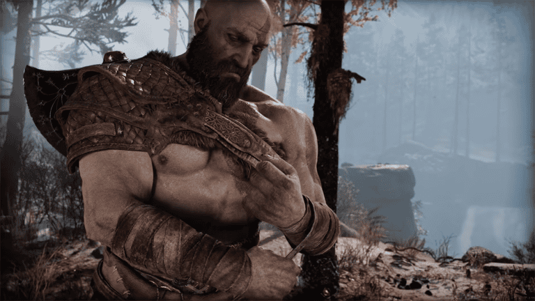 Kratos Tying His Arm in God of War 2018