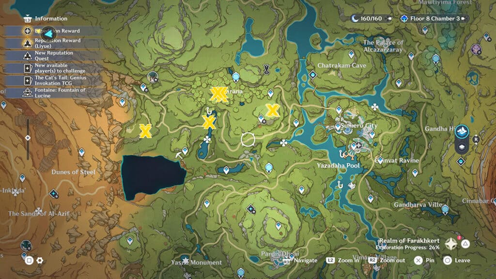 The location of all lotuses found on Vanarana.