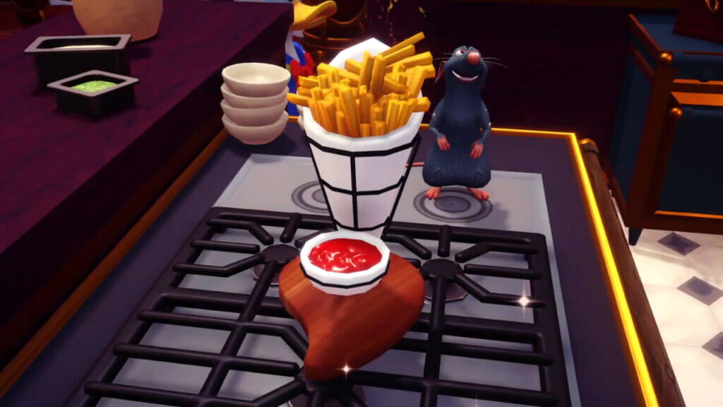 Remy Standing a Serving of French Fries in Disney Dreamlight Valley