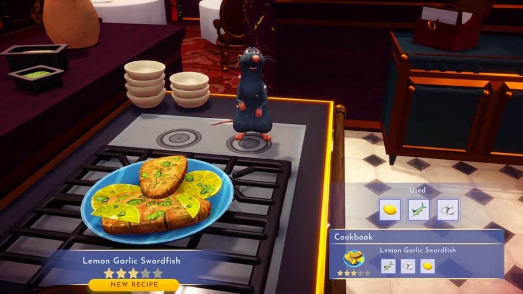 How to make Lemon Garlic Swordfish recipe in Disney Dreamlight Valley.