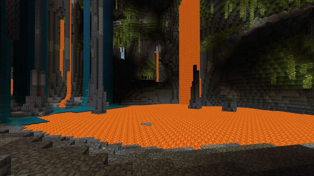 Lush Cave with Lava Pool