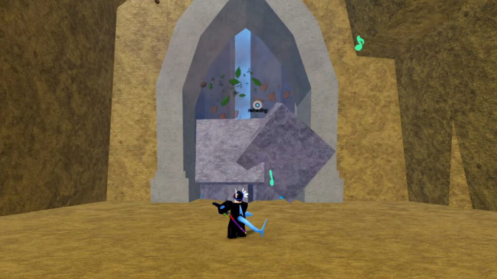 A player uses their sword to break a door and get Yama in Blox Fruits