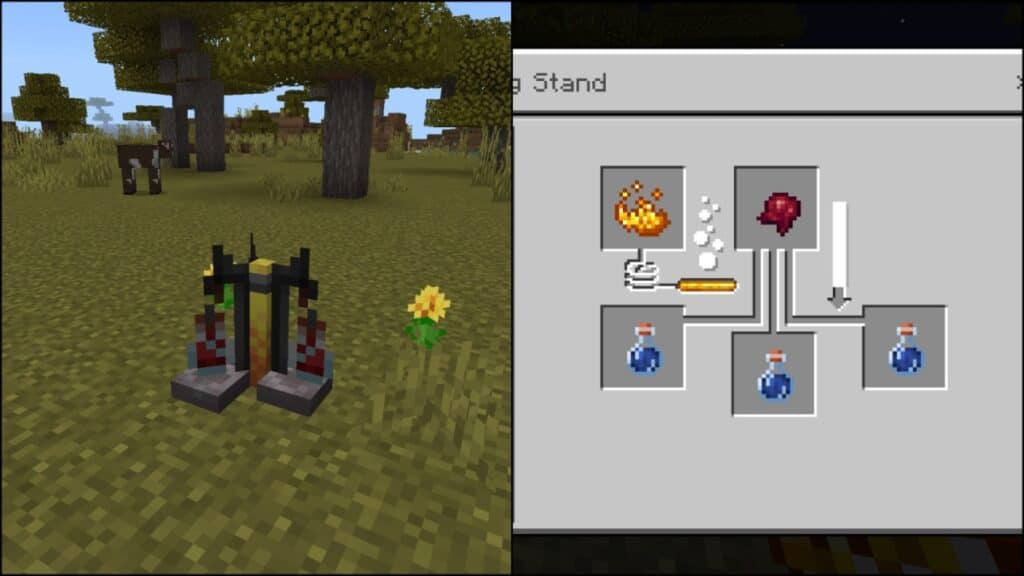 A Brewing Stand and the recipe for a Potion of Weakness in Minecraft