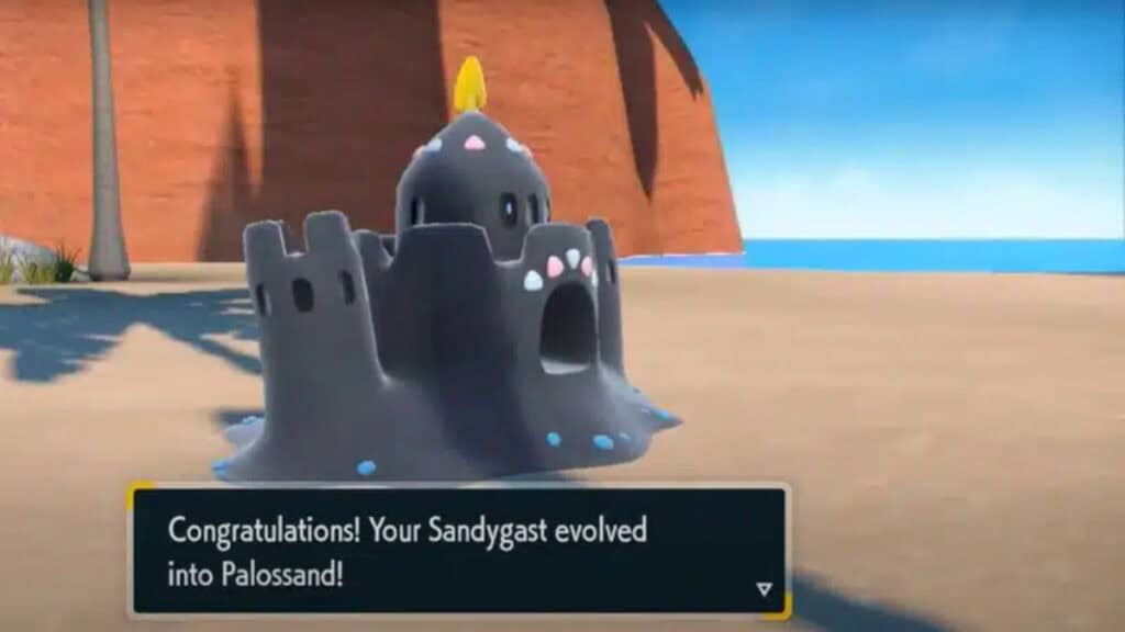 Sandygast evolves into Palossand on the beach