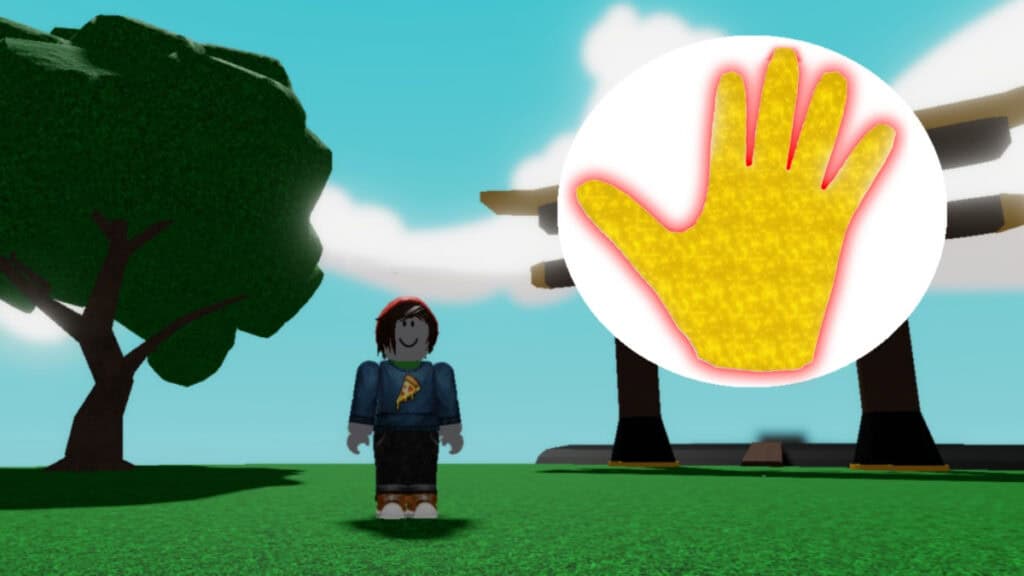 A character stands beside the Berserk Glove in Slap Battles Roblox