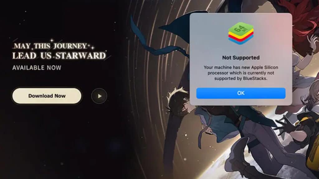 Using Blue Stacks to get around the Not Supported warning and play Honkai Star Rail on a Mac