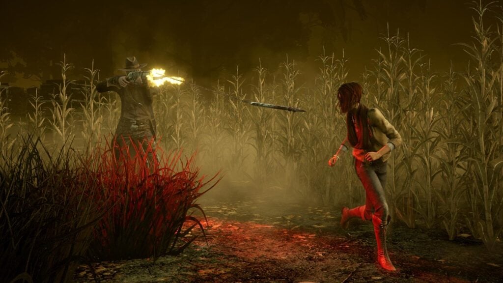 Deathslinger fires at Zarina in Dead by Daylight