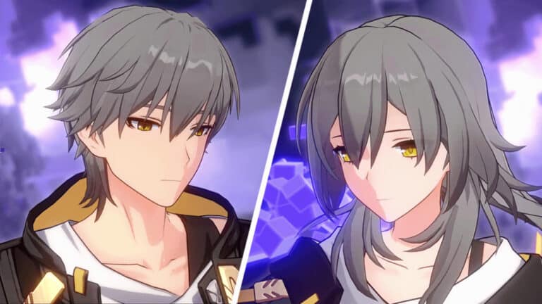 Close-up shots of the male and female Trailblazers in Honkai Star Rail