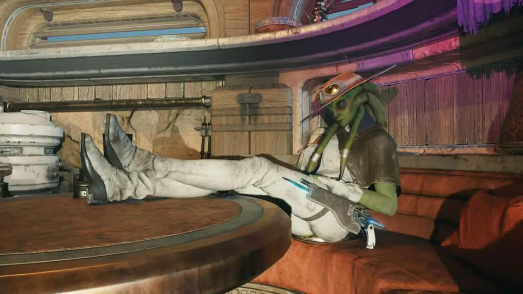 A Twi'lek relaxes at a time in Star Wars: Jedi Survivor