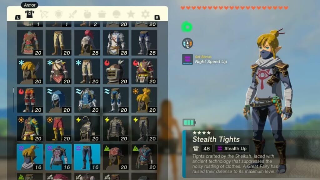 Completing the full set for the Armor Set bonuses in Zelda Tears of the Kingdom.