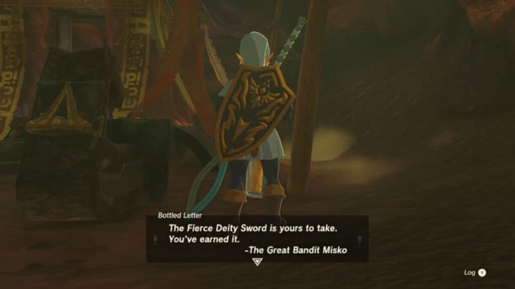 The Bottled Letter telling Link the Fierce Deity Sword is his in Tears of the Kingdom