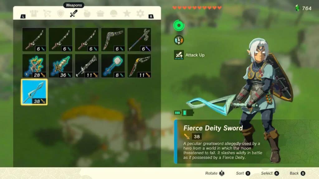 Link wielding the Fierce Diety Sword in Tears of the Kingdom