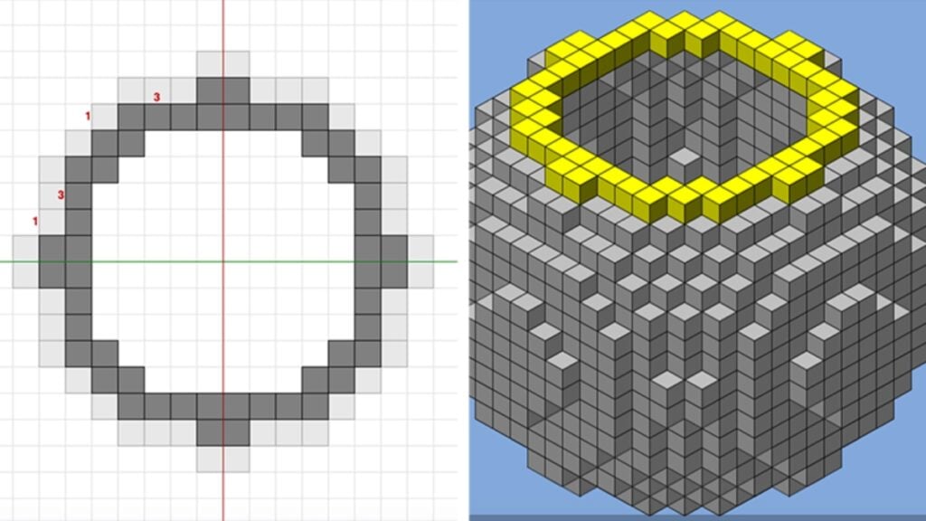 A player uses the Plotz Sphere Generator to model a voxel sphere