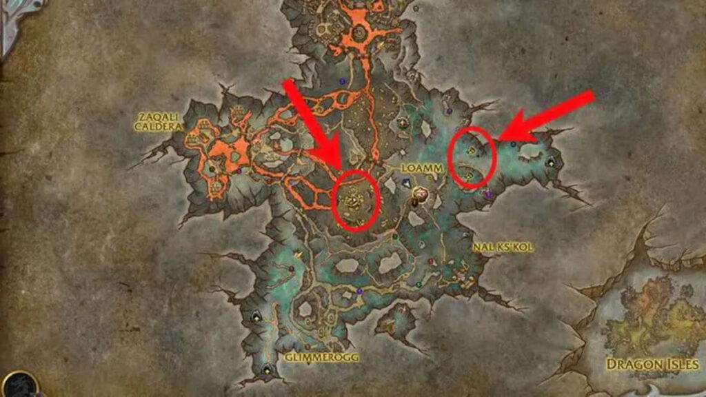 A map to Coveted Baubles in World of Warcraft