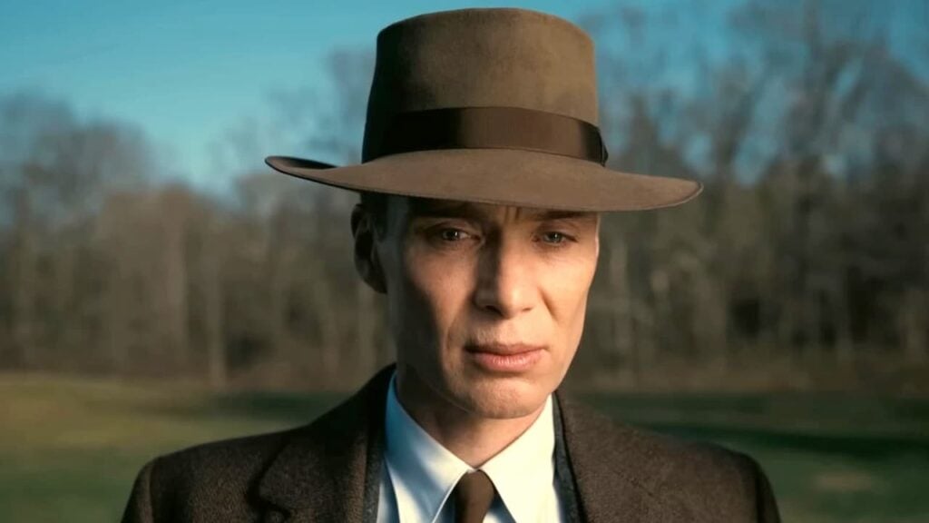 Cillian Murphy as Oppenheimer in Oppenheimer.