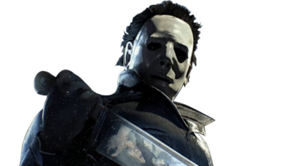 The Shape, one of the easiest killers in Dead by Daylight, holds his knife aloft