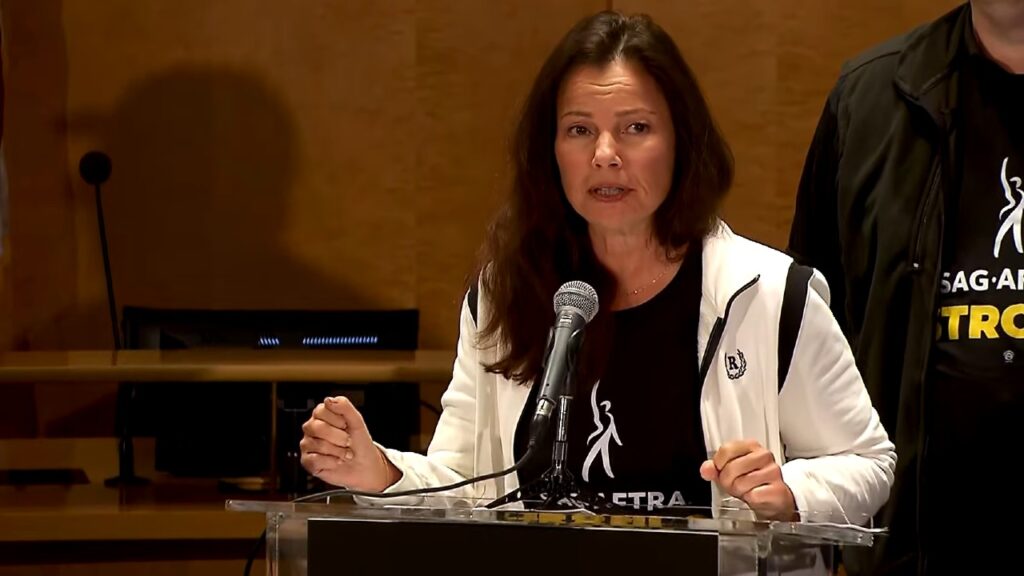 SAG-AFTRA president Fran Drescher calls AMPTP "greedy" in a speech announcing the strike.