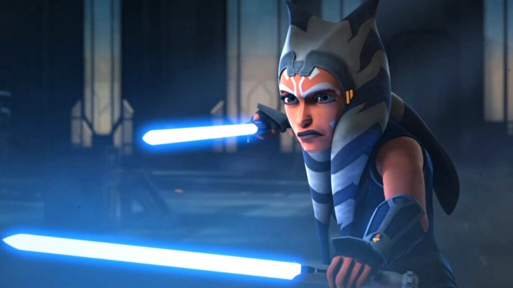 Ahsoka preparing to fight Maul in The Clone Wars