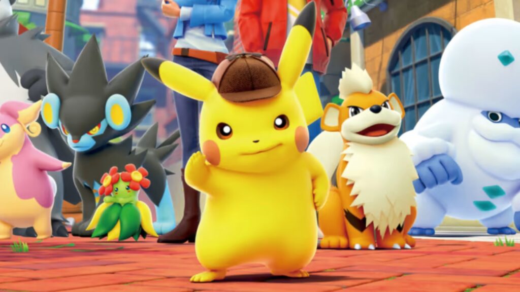 detective pikachu returns key art pokemon growlithe darmanitan bellossom