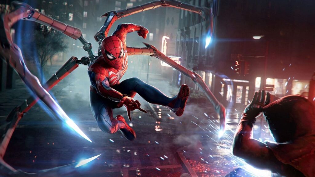 insomniac games spider man attacking an ememy