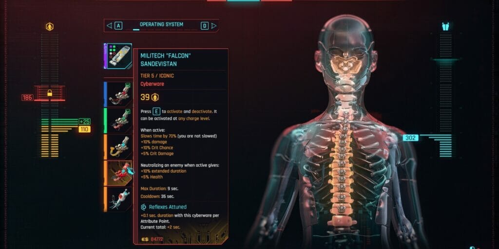 The Militech Falcon Tier 5 2.0 cyberware in Cyberpunk 2077