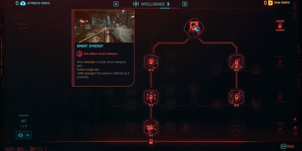 The Smart Synergy perk in Cyberpunk 2077, part of the best netrunner build