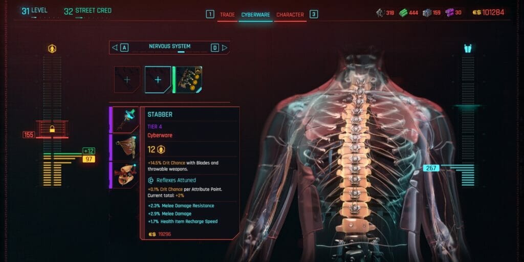 The Stabber cyberware, part of the best 2.0 melee build in CD Projekt Red's dystopian RPG