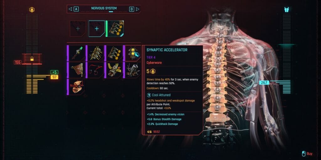 The Synaptic Accelerator, part of the best 2.0 assassin build in CD Projekt Red's dystopian RPG