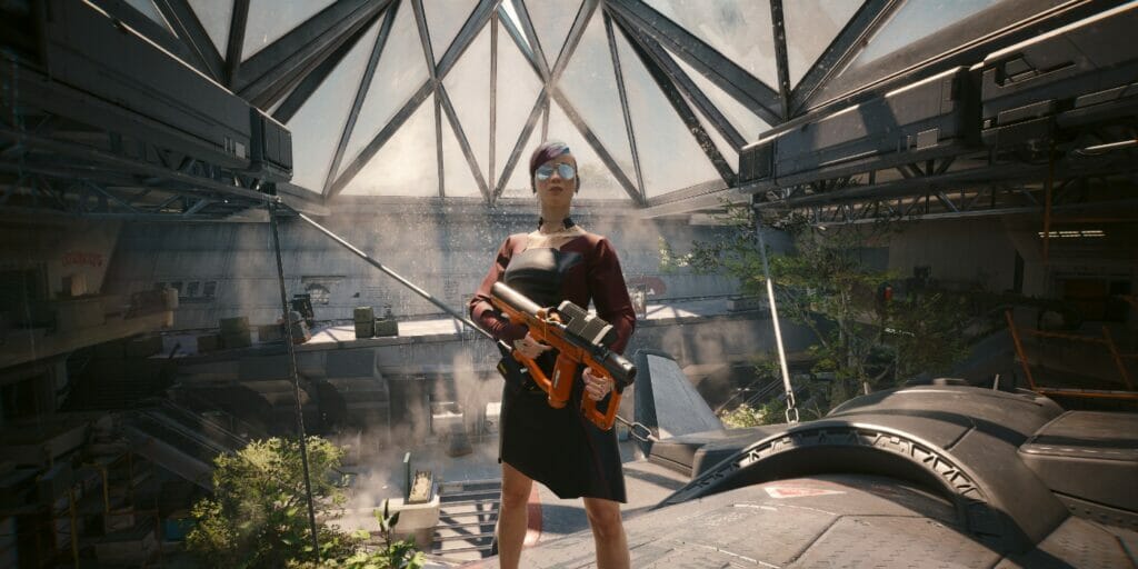 V stands in the ruins of Dogtown in Cyberpunk 2077