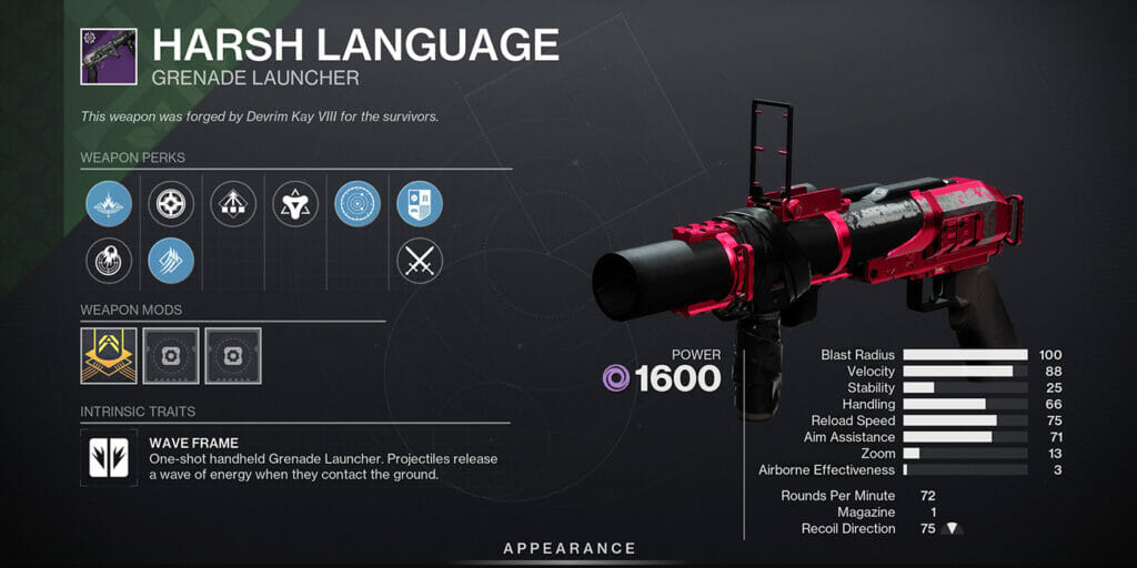 Destiny 2 Harsh Language Stats and God Rolls