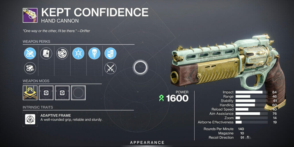 Destiny 2 Kept Confidence Stats and God Rolls