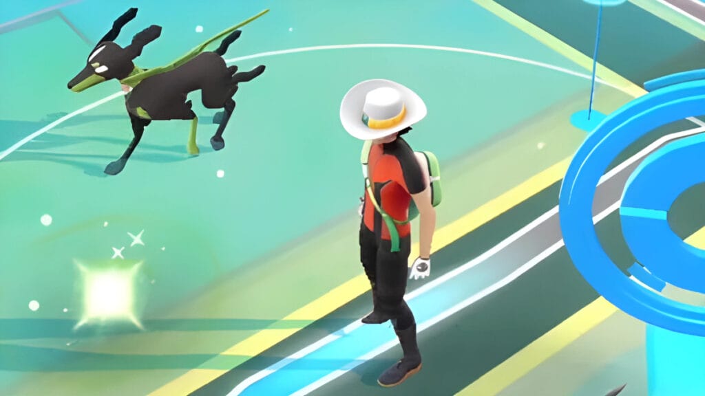 A Trainer stands beside their Pokemon in Pokemon GO