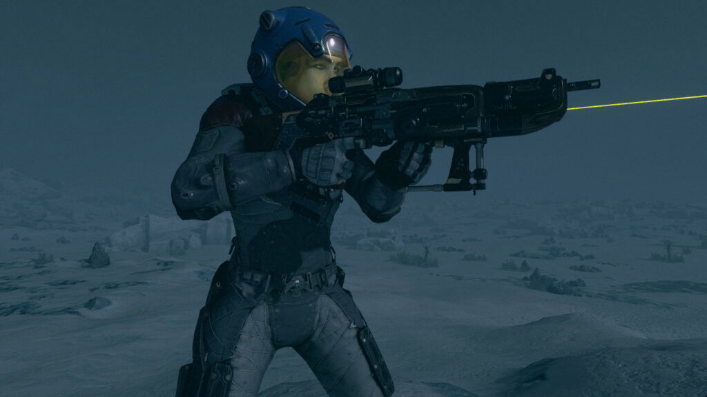 A sniper aiming their rifle in Starfield