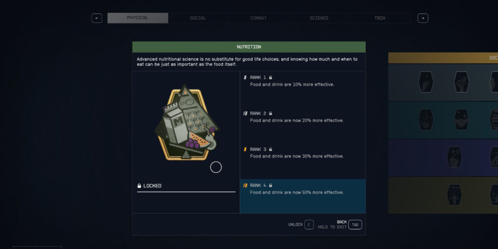 The Nutrition skill in Starfield, Bethesda's new sci-fi RPG