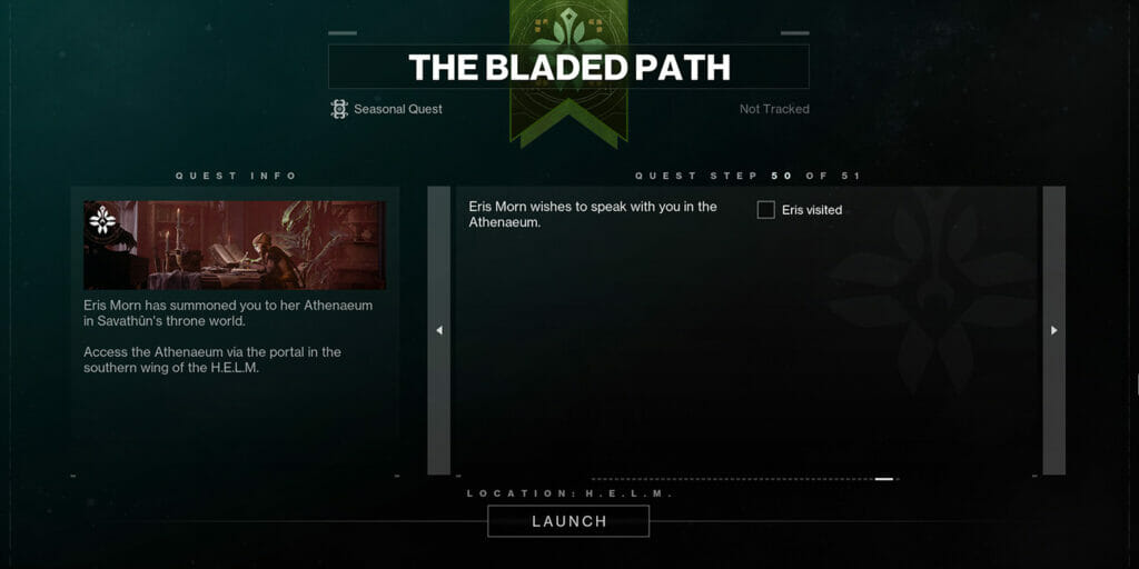 Season of the Witch Quest The Bladed Path Step 50