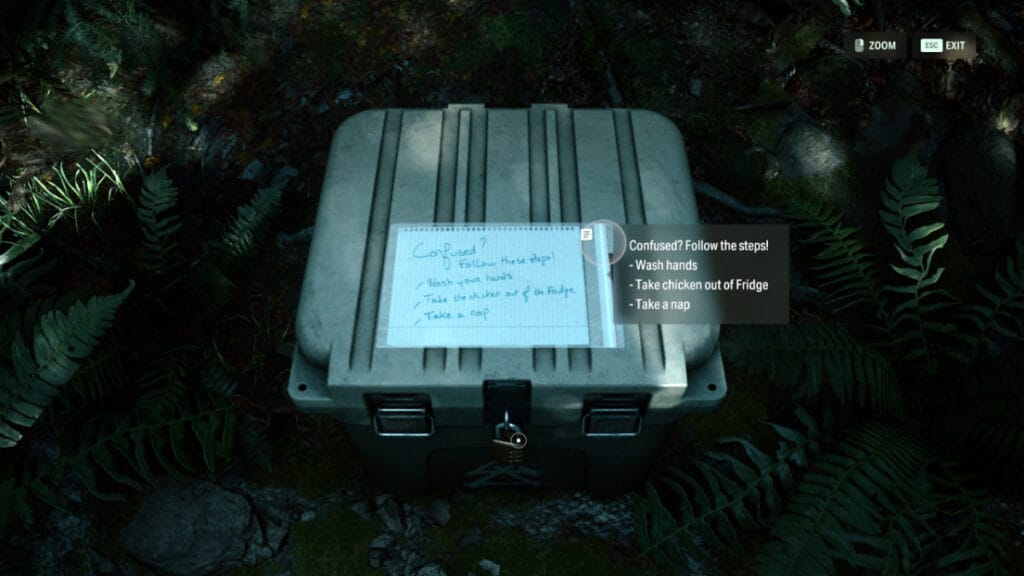 The crime scene stash note in Alan Wake 2