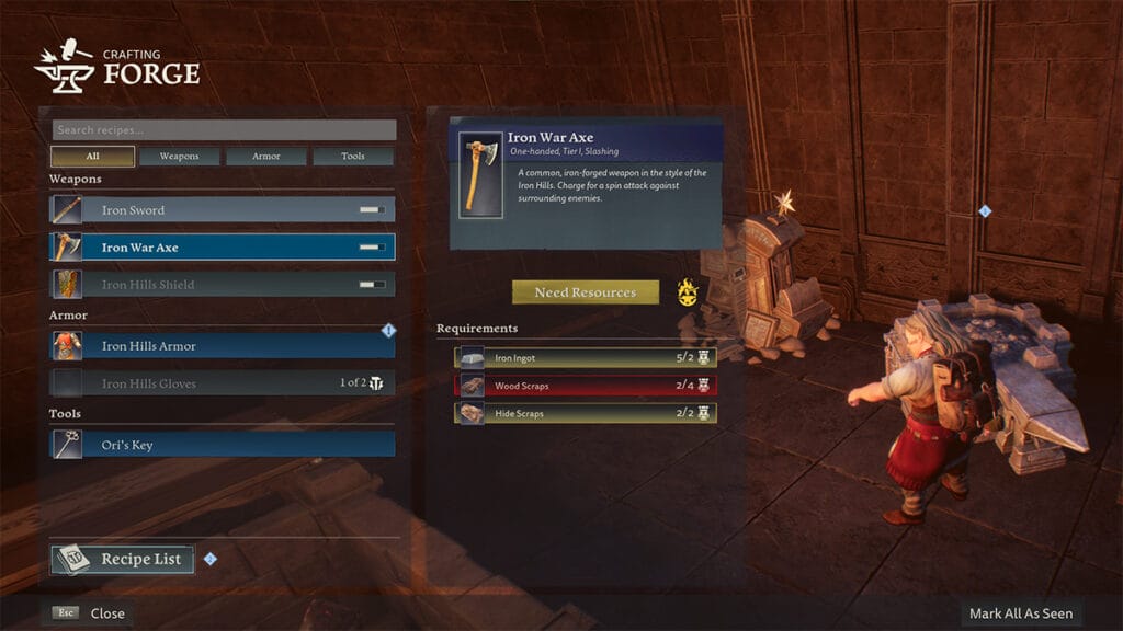 Return to Moria Iron War Axe Recipe