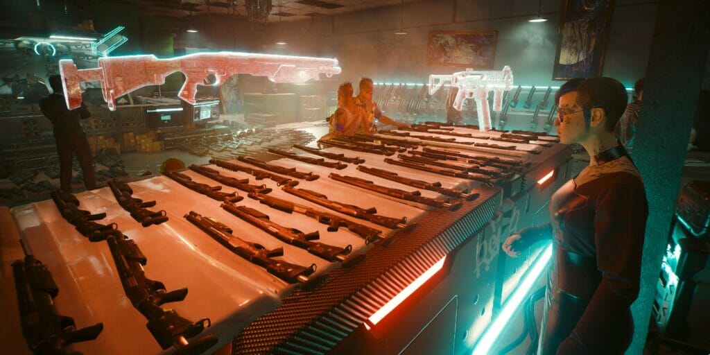 V visits a gun shop in Cyberpunk 2077