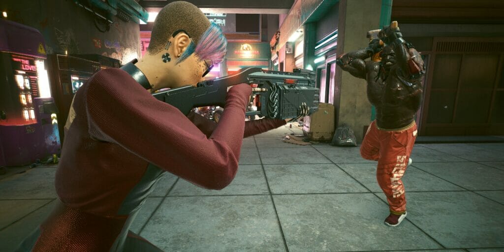 V and her smart shotgun have a showdown with a criminal in Phantom Liberty