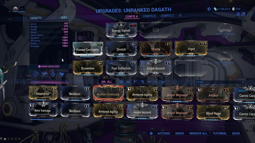 Dagath Warframe Build Mods