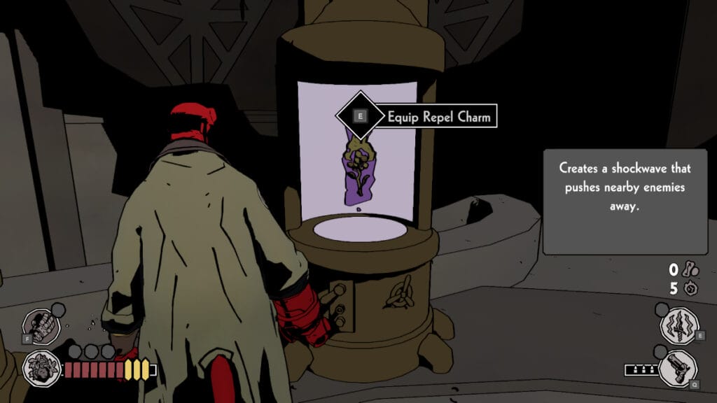 Hellboy looks at the Repel Charm in Hellboy: Web of Wyrd